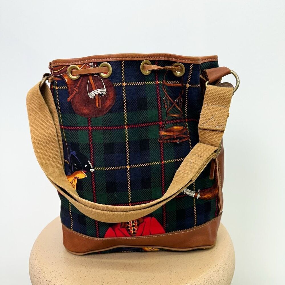 Accessories Unlimited Maine Vintage Plaid Equestrian Printed Canvas Leather Trim